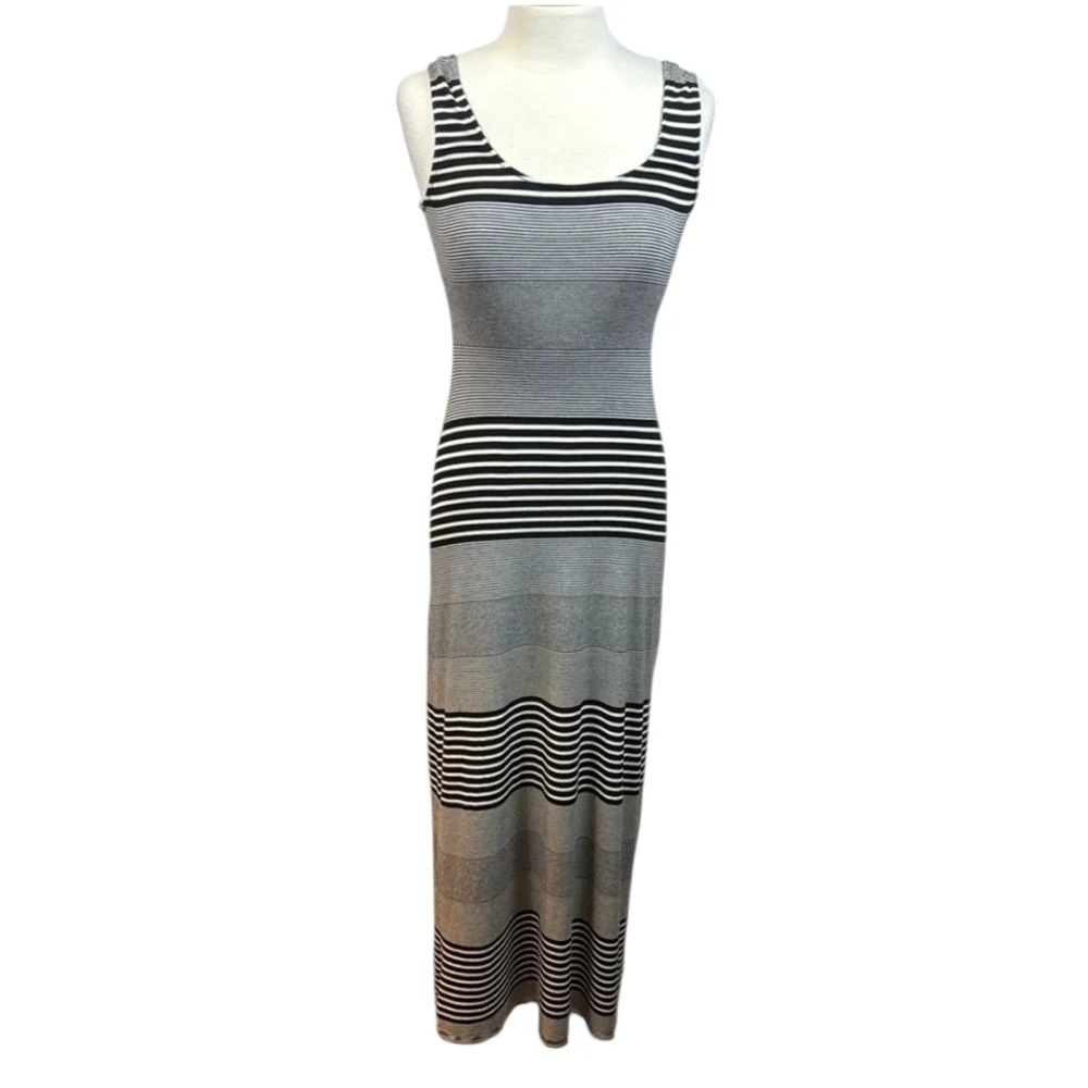 Merona Black and Gray Striped Maxi Dress Size Large - Picture 2 of 9